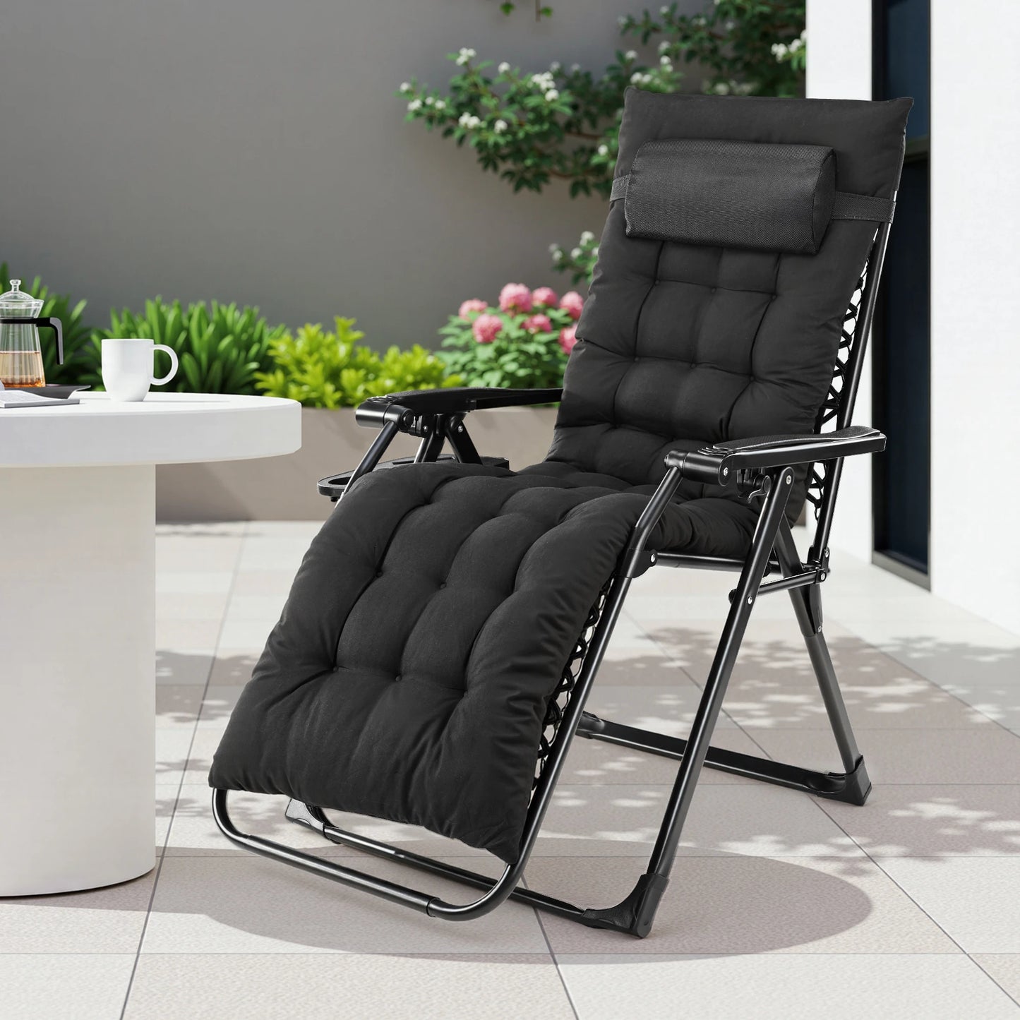 Zero Gravity Recliner,  Camping/ Patio Lounge Chair,  Folding Portable Recliner with Cup Holder,  Trays Removable Cushion For Outdoor Garden