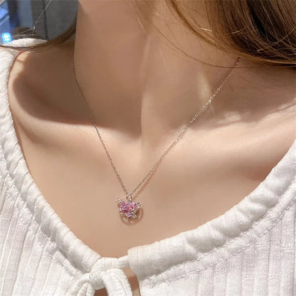 Pink Planet Heart Zircon Pendant Necklaces/ Women Fashion Aesthetic Clavicle Chain. Perfect Gift for MOTHERS DAY, Valentines Day, any special occasion