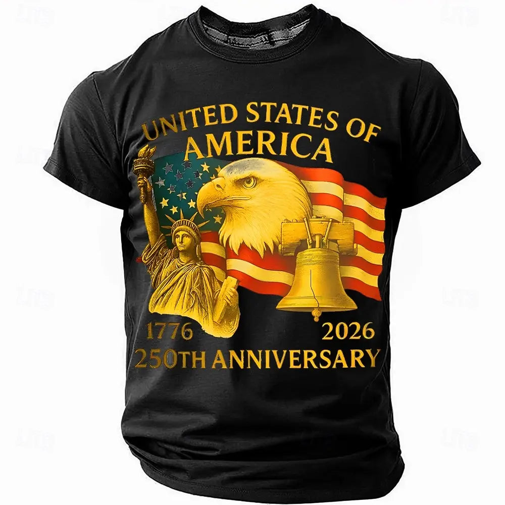 America 250th Birthday Eagle Flag 250 Years 1776-2026,  PRINTED Unisex Men's  and Womens T-Shirt, Casual  Vintage -style Clothing