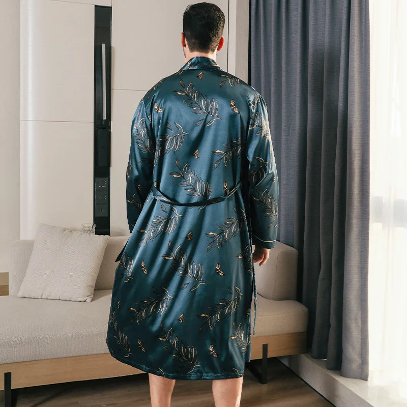 Men's spring and autumn silk,  thin,  style-oversized pajamas,  long sleeved bathrobes,  ice silk bathrobes,  clothing  forsummer
