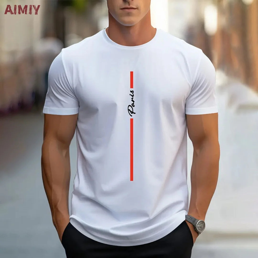 Summer Men's T-shirt Top,  Casual,  Loose Fit , Oversized T-shirt,  PARI Letter Pattern,  Printed Round Neck,  Short Sleeved Many Colors