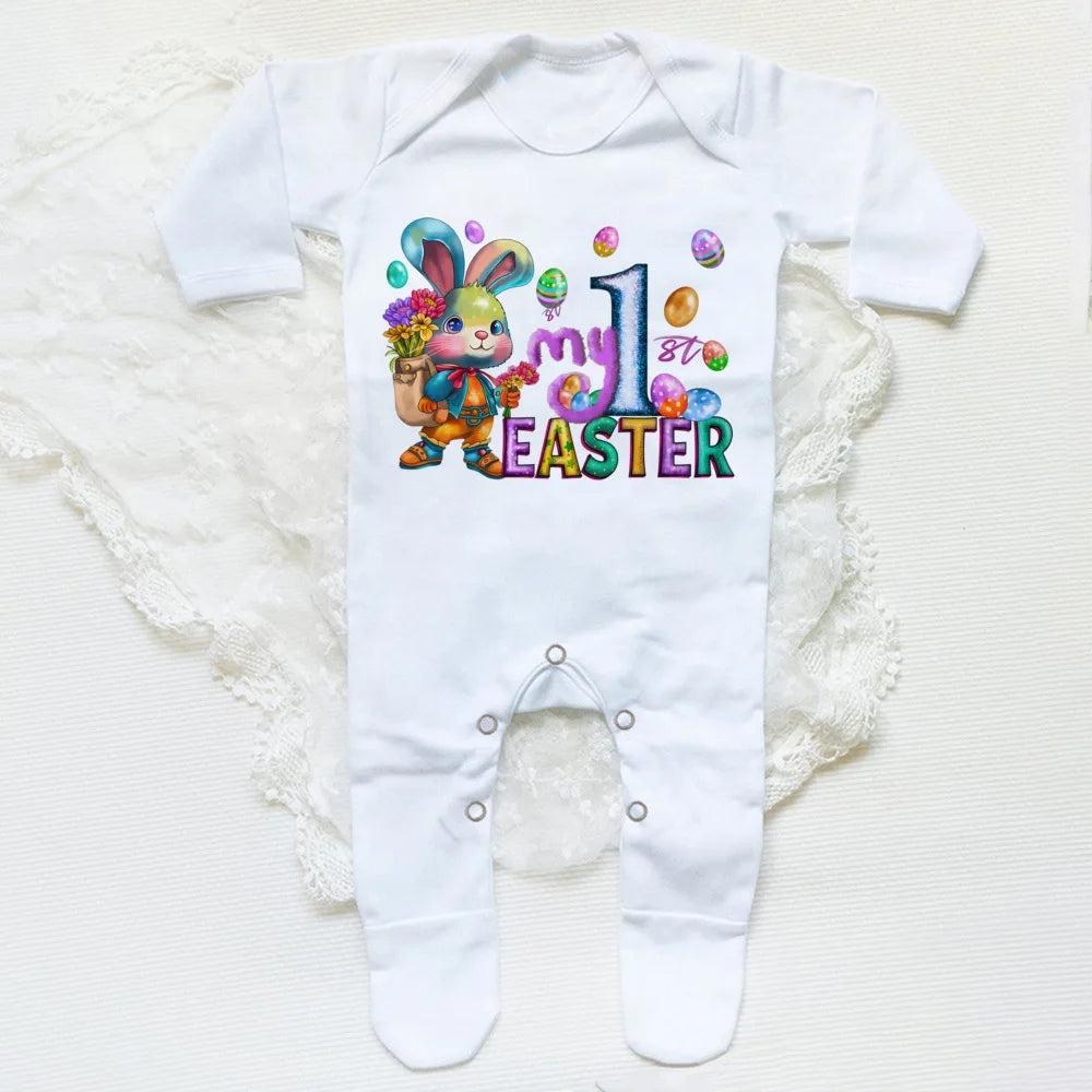 'My First Easter Bunny' Printed Baby, Babygrow Sleepsuit, Bodysuit  for Newborn, Coming Home Hospital Outfit, Infant Easter Party Romper