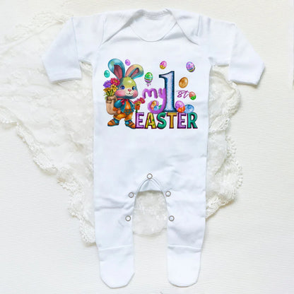 'My First Easter Bunny' Printed Baby, Babygrow Sleepsuit, Bodysuit  for Newborn, Coming Home Hospital Outfit, Infant Easter Party Romper