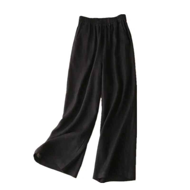 Cotton Linen Straight Leg Pants,  Womens Summer Loose,  Versatile,  Large Size Linen,  Nine Points Casual Thin Ladies Trousers.  Sevevral different lengths and some 100% cotton, some Cotton-linen blend.