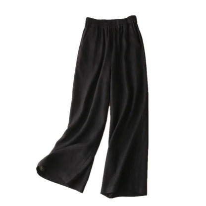 Cotton Linen Straight Leg Pants,  Womens Summer Loose,  Versatile,  Large Size Linen,  Nine Points Casual Thin Ladies Trousers.  Sevevral different lengths and some 100% cotton, some Cotton-linen blend.