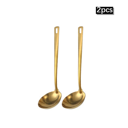 2/6pcs Stainless steel kitchenware set,  creative  golden soup spoon, colander,  hot pot spoon, cooking  and frying assists.