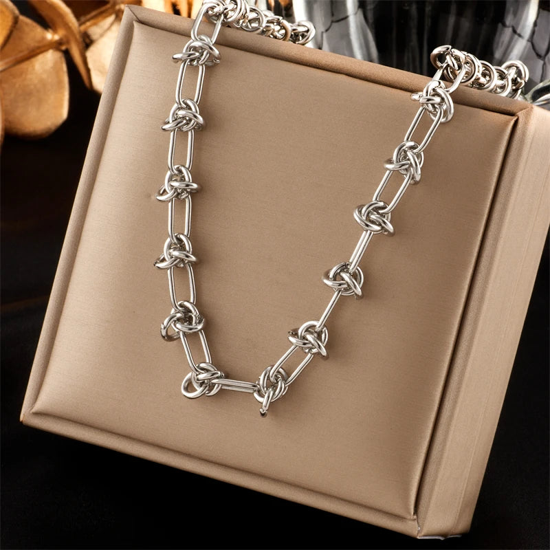 Stainless Steel, Gold /Silver Color, Twist Knot Necklace/ Bracelet For Women/Girls, Fashion Non-fading Jewelry Set Perfect for MOTHERS DAY Gift
