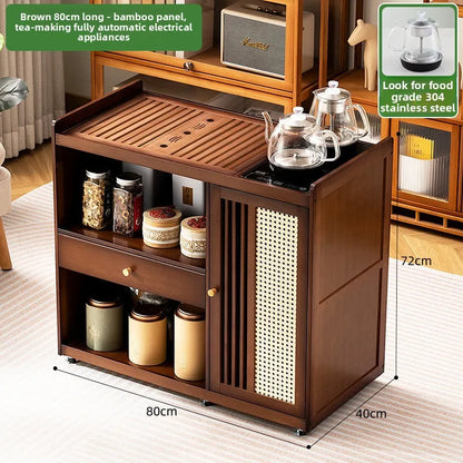 Small, Mobile tea table, Kettle integrated tea cabinet with Solid wood coffee table.  Tea cart Brewing tea table