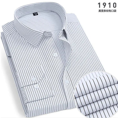 Spring  Men's Stripes and solids,  long-sleeved Shirt,  Non-ironing,  Anti-wrinkle,  Comfortable,  Breathable,  Business Casual Fashion Slim Fit