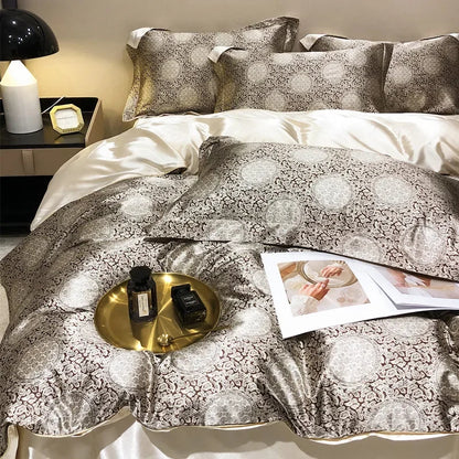 High-end Natural Mulberry Silky Blending Duvet Cover Set with Sheets,  Satin Blending, Silky Bedding Set,  Luxury Queen Bedding Sets