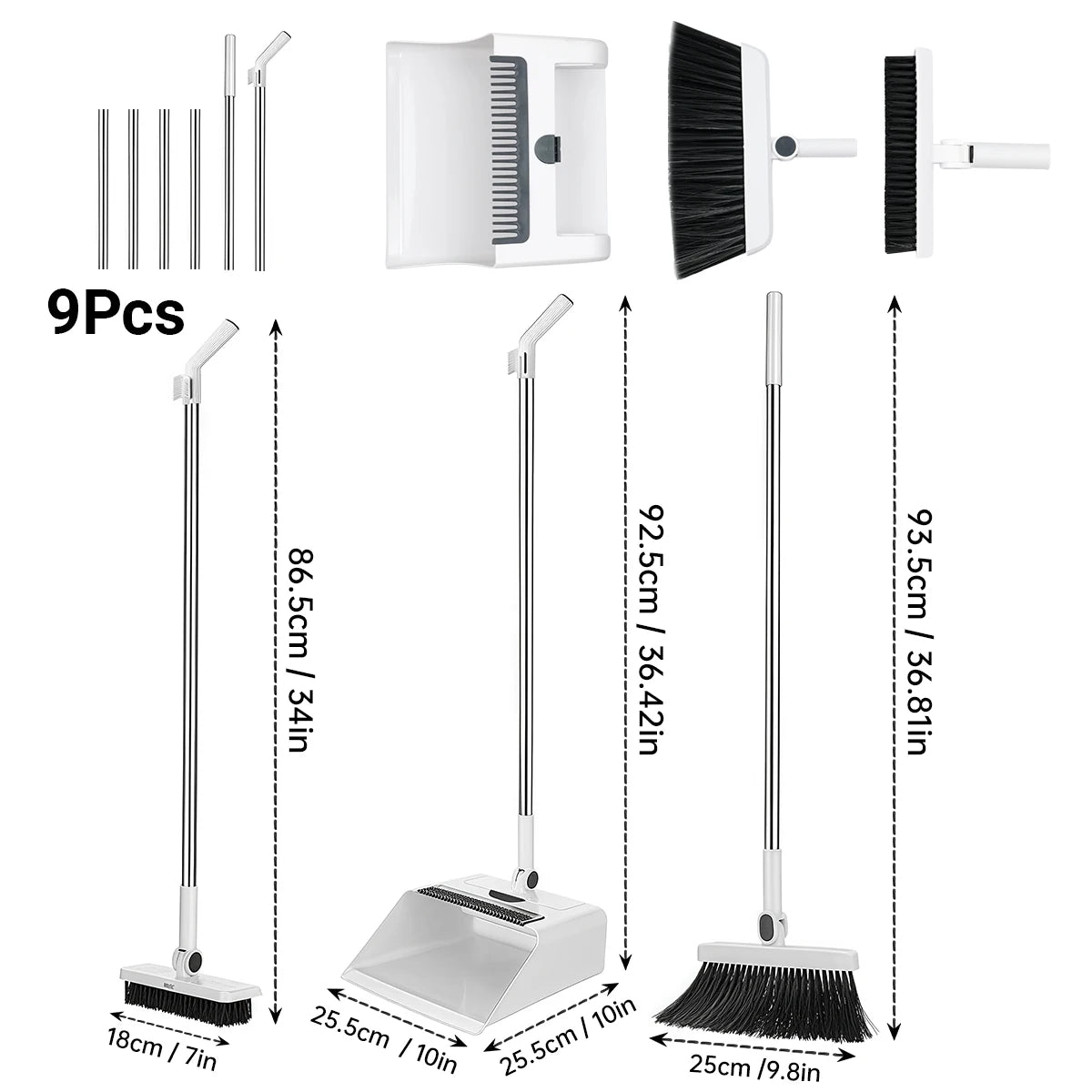 3in 1 Broom and Dustpan Set Floor.  Long-handled Broom And Dustpan For Home Office School Dorm