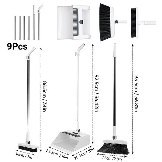 3in 1 Broom and Dustpan Set Floor.  Long-handled Broom And Dustpan For Home Office School Dorm