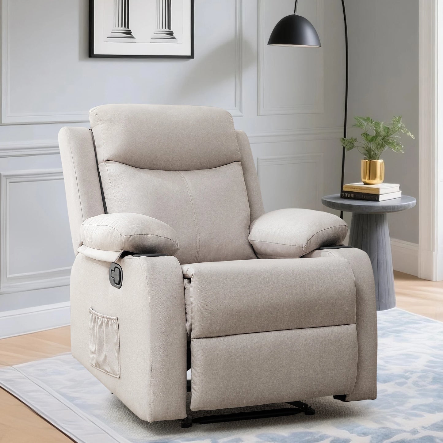 Small Recliners for Small Spaces, Reclining Manual Chair with Cup Holders and Side Pockets  for Living Room, Bedroom