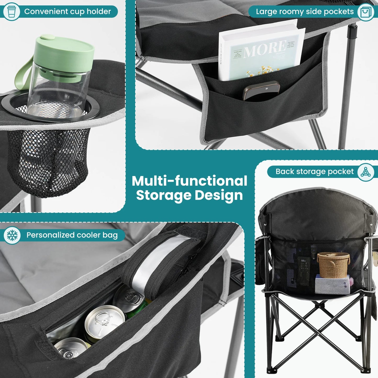 Heavy Duty Camping Chair,  450lbs Capacity,  Portable Folding Chair with Cup Holder,  Sturdy Steel Frame, Outdoor Chair for Camping