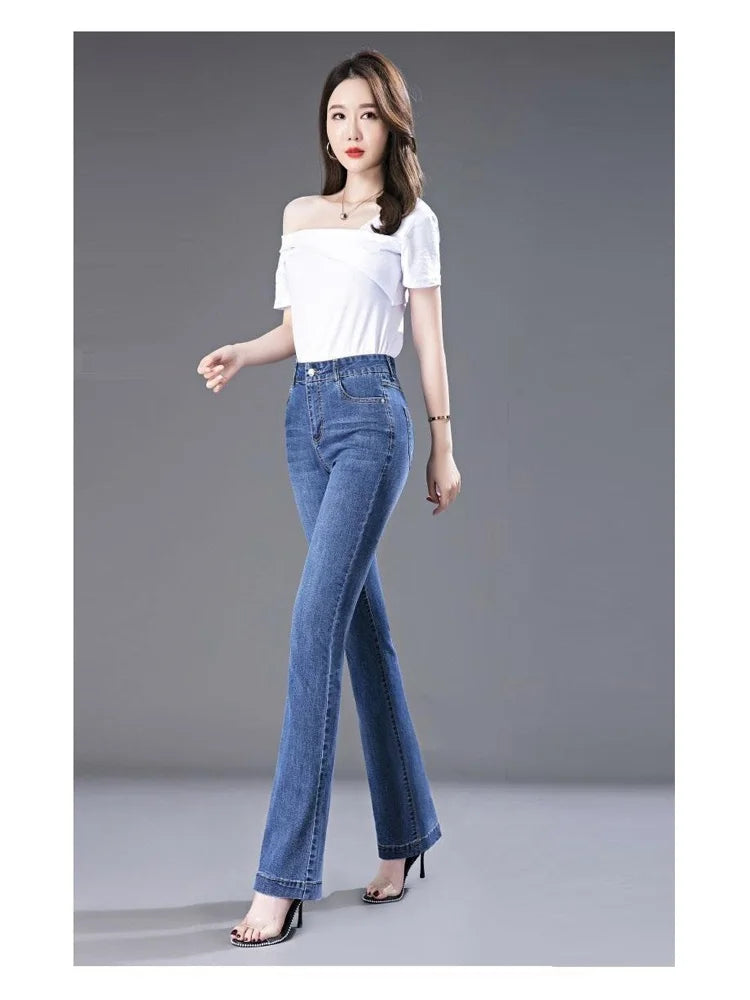 2026 Women's Autumn and Winter New High Waist Micro Jeans with Velvet Slimming Features.   Large Sizes, Multi Color Casual Pants. Don't  wait too long!!!