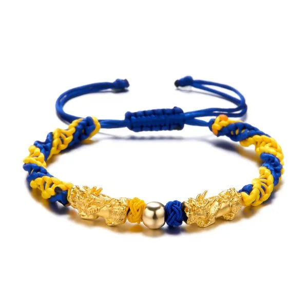 Handmade Blue & Yellow Ukraine Country Peace Love Woven Bracelet Leather Women/ Men Jewelry Gift, Adjustable