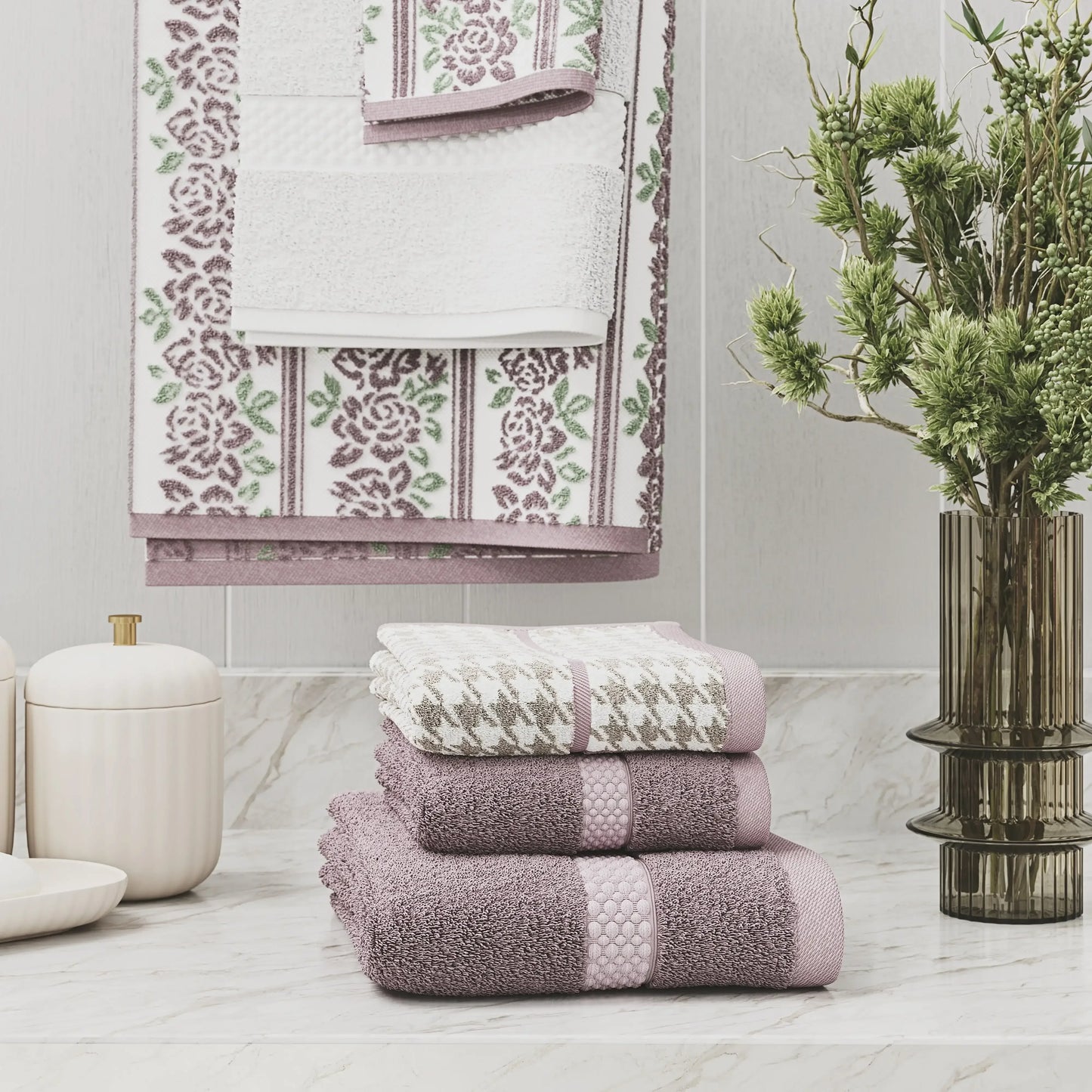 Beautiful  6 piece  Towel Set, Contains 2 Bath, 2 Hand, 2 Wash - Rose Pink by Drew Barrymore