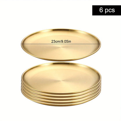 6Pcs Gold Stainless Steels Round Plate Rust-Proof Shallow Tray Plate Camping Plate,  Picnic Dishes Cookware,  There are 3 sizes left.  they are 30 cm, 26 cm, and 14 cm.  14 cm is the most available.
