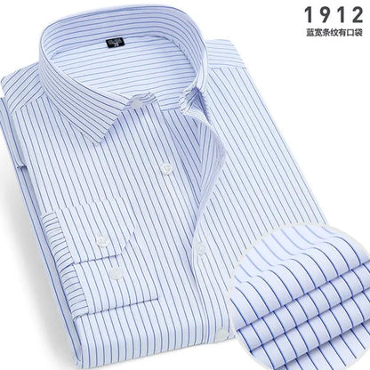 Spring  Men's Stripes and solids,  long-sleeved Shirt,  Non-ironing,  Anti-wrinkle,  Comfortable,  Breathable,  Business Casual Fashion Slim Fit