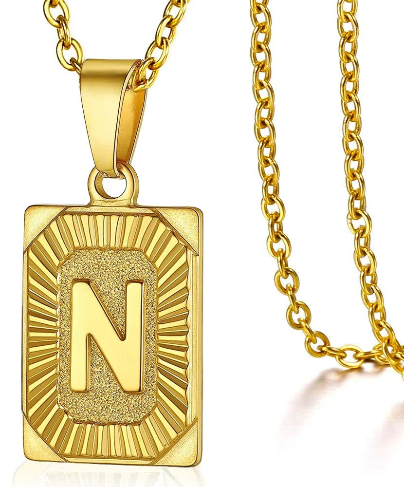Initial Pendant Necklace for Women/MEN.  Simple Stainless Steel Cuba Link Charm.  Letter Square Neckla Jewelry 
MATHCING  Giftts