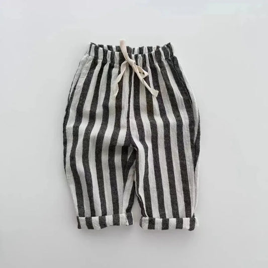 Vintage Linen/ Cotton Stripe Pants for Boys and girls.   Casual Pocket Design, Elastics Waist Pants for Toddlers