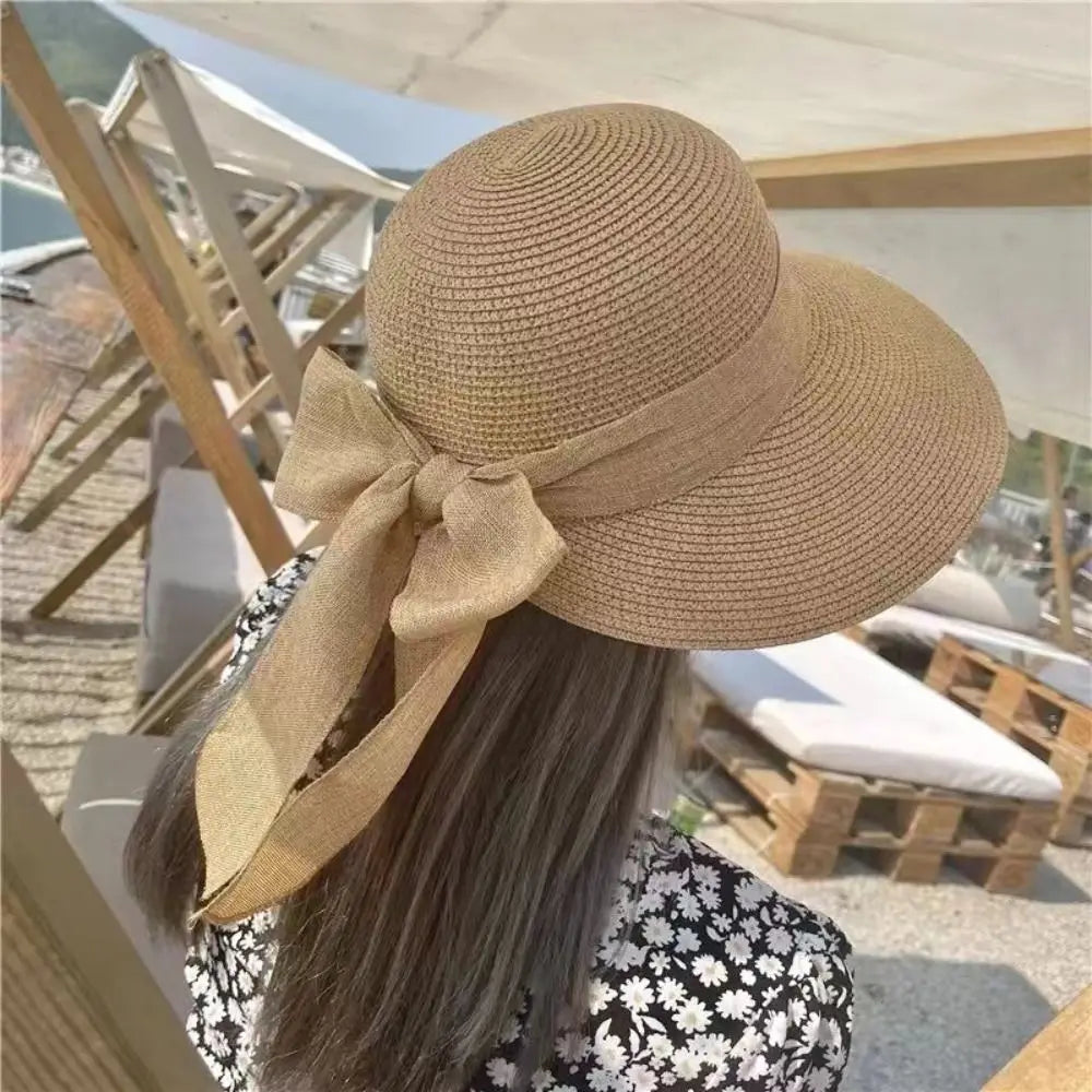 Bowknot Sun Hat for Spring-Summer.   Breathable Wide Brim Beach Cap  with UV Protection.   Casual Straw Hat for Women