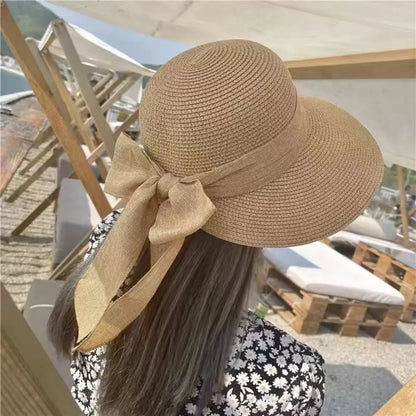 Bowknot Sun Hat for Spring-Summer.   Breathable Wide Brim Beach Cap  with UV Protection.   Casual Straw Hat for Women