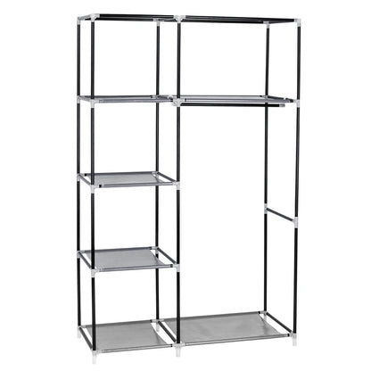64" Portable Closet Storage Organizer.  Wardrobe  with Clothes Rack Gray Shelves