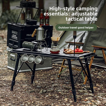 Camping Table Foldable Portable IGT Outdoor.  Table with Adjustable Height and Aluminum Alloy For Outdoor Barbecue Picnic Fishing. table in Black or Wood.  Grill Sold Separately.