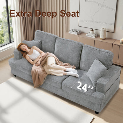 Sofa for Living Room, 89 inch Cloud Sofa in Chenile with Extra Comfy Soft Seats, Modern 3 Seater Sofas for Bedroom