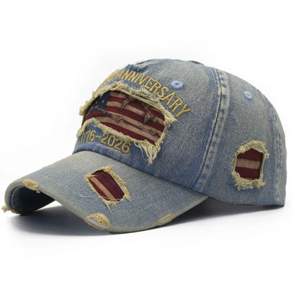 250th Anniversary Commemorative Embroidered Hat Vintage Distressed Baseball Cap,Flat Cap Distressed Ripped Baseball Cap