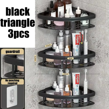 Towel rack wall mounted shower shampoo rack.   no drill rack,  tripod wall mounted corner rectangular bathroom rack.