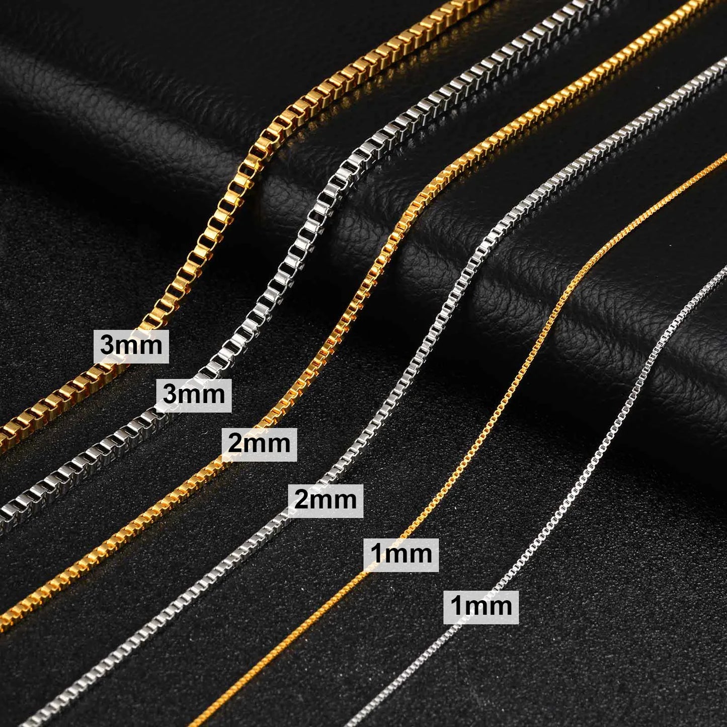 1/2/3MM Thin Chain Necklace for Men / Women, Stainless Steel Square Box Chain Link Collars, Male /Female Jewelry Gift