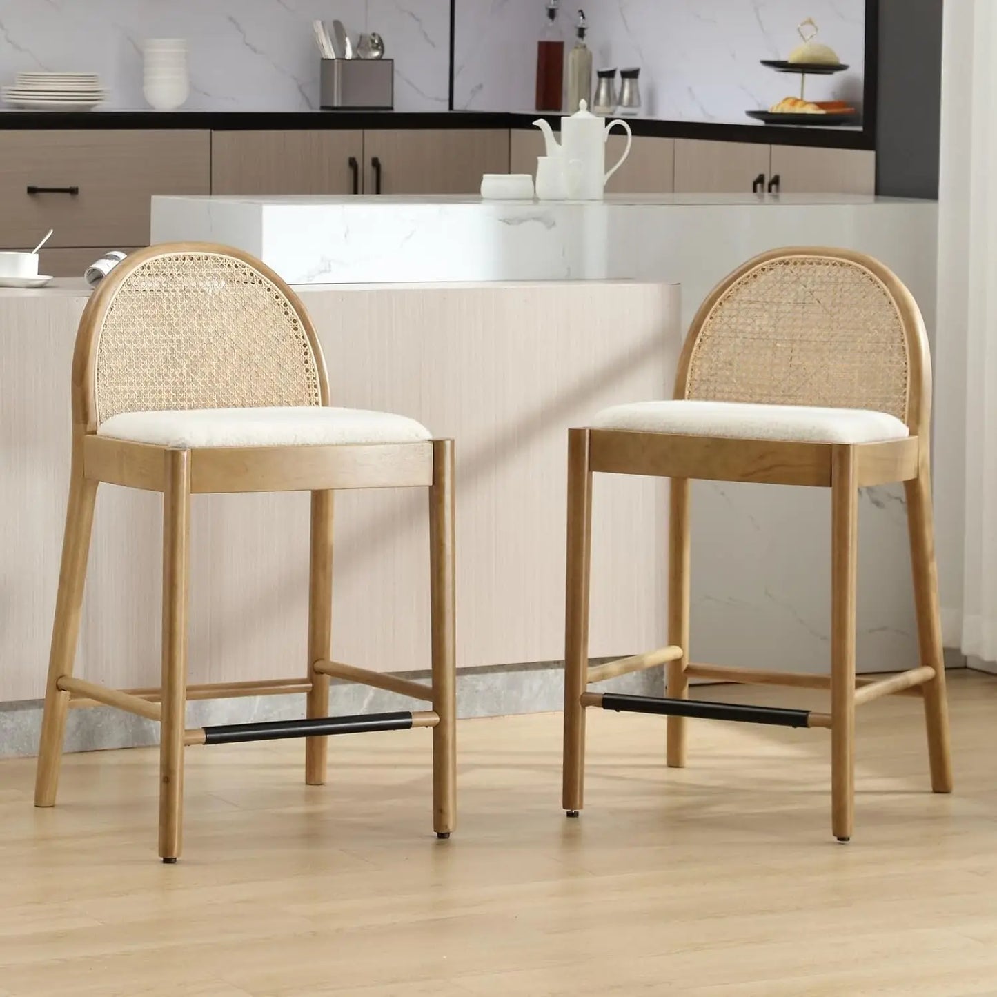Modern Linen Counter Stools,  Set of 4, 26 Inch Seat Height,  Counter Height Barstools Upholstered.   Bar Stools with Oval, Customized