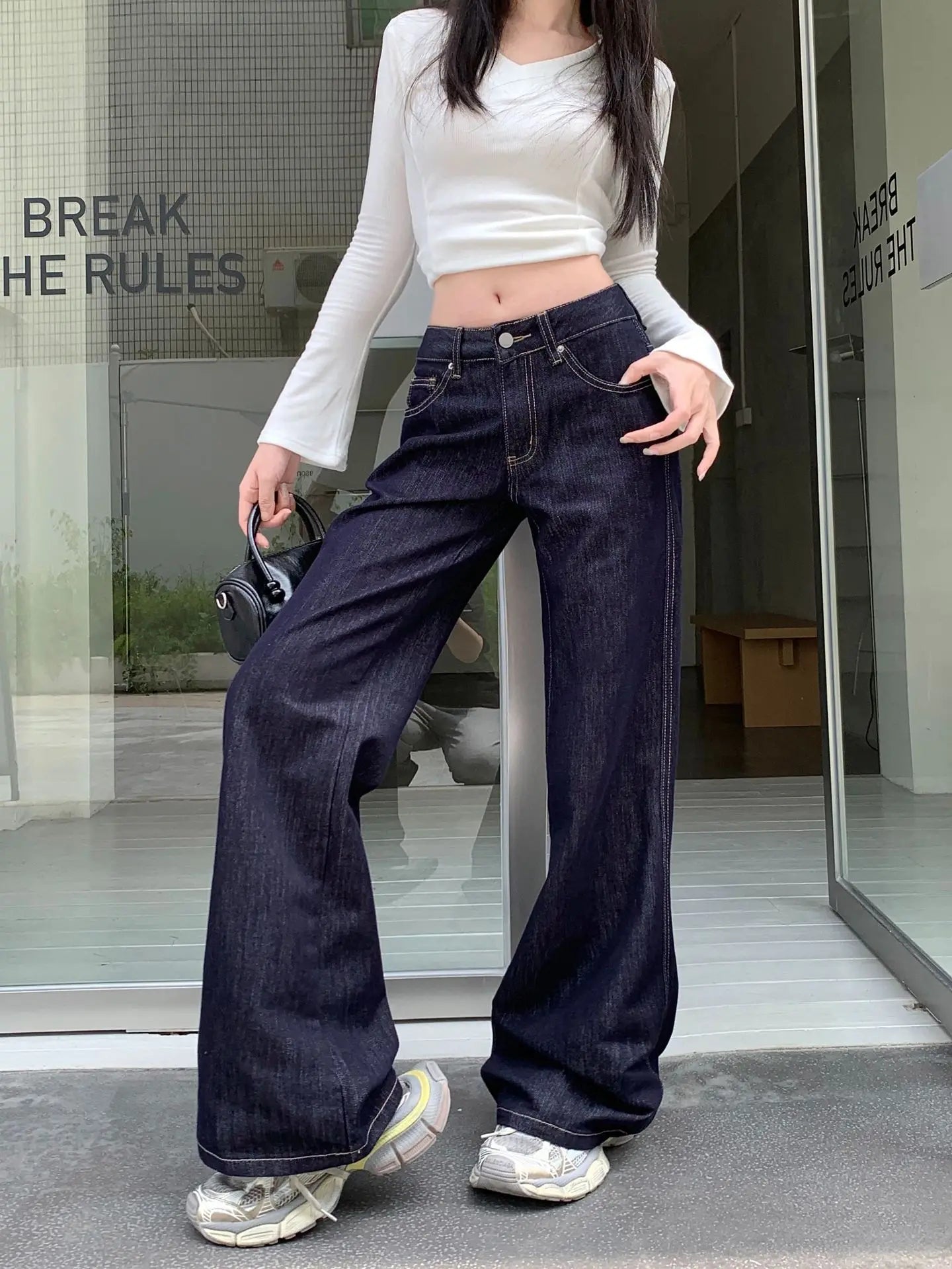 American Style Loose,  Wide Leg Denim Jean  for Girls/Women in  Summer.   Girls Slimming Draping Long Pants,   Autumn Casual Trousers