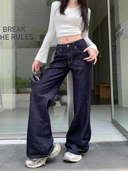 American Style Loose,  Wide Leg Denim Jean  for Girls/Women in  Summer.   Girls Slimming Draping Long Pants,   Autumn Casual Trousers