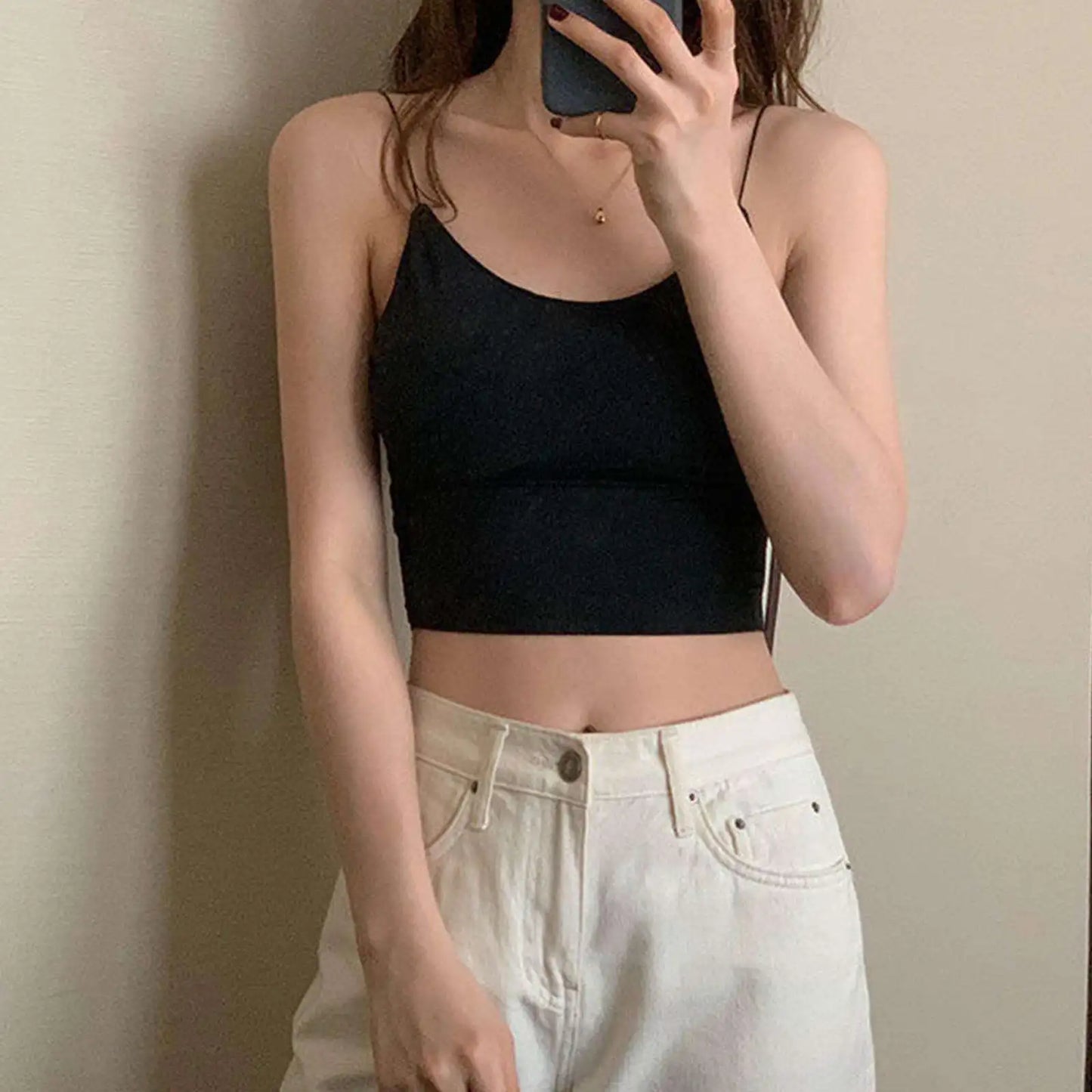 1pc Women Sexy Solid Color Camisole Ice Silk Tube Seamless Sports Tank Top Wireless Underwear Padded Bra Bralette Vest. SKY BLUE is available, one size with slight STRETCH.
