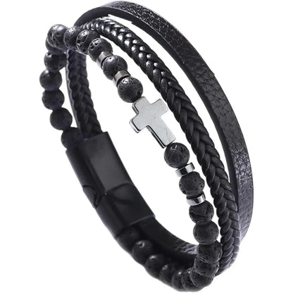 Cross Bracelet Men/Women, Multi-Strand Woven Bangle, Cuff Wristband Or Birthday Gift for Him.  The yellow-tiger eye is almost gone and the other 2 dark stones are Plentiful.