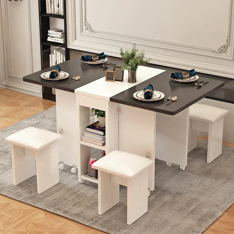 The household folding dining table is mobile and extensive and the is multi-functional