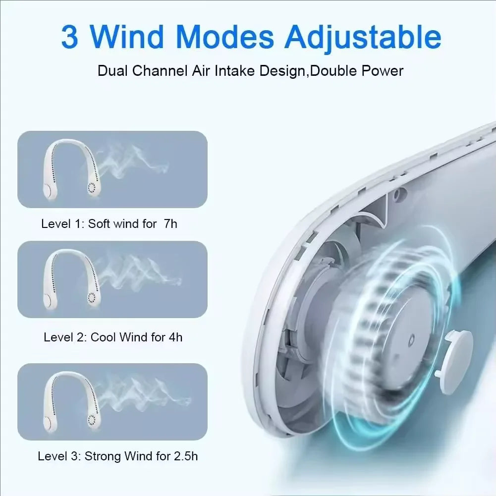 Hands Free Neck Fan Portable USB Rechargeable Bladeless Cooling Fan , Quiet,  Wearable Fan for Summer Travel,  3 Speed. " WHITE" :COLOR ONLY!!!