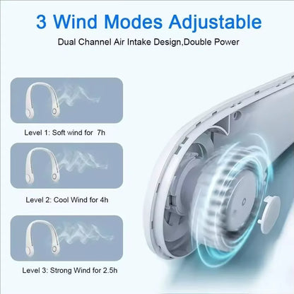 Hands Free Neck Fan Portable USB Rechargeable Bladeless Cooling Fan , Quiet,  Wearable Fan for Summer Travel,  3 Speed. " WHITE" :COLOR ONLY!!!