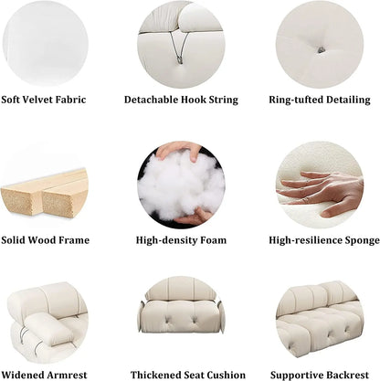 104" Minimalist Modular Sectional Sofas. Modern Velvet Convertible Couches  for 3. Seats 3 in Living Room Sofa Sets.