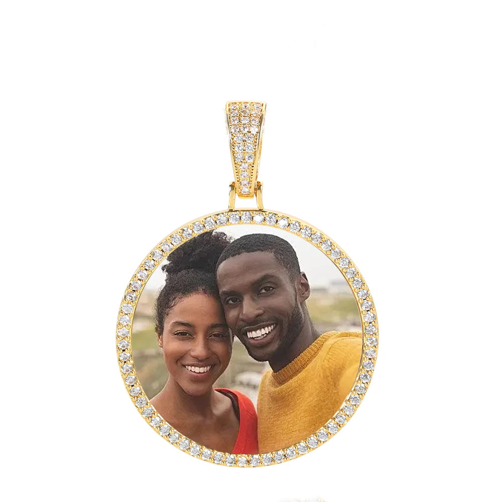 Hip Hop Jewelry Bling CZ Memorial Picture Frames Necklace Personalization Photo Custom 26/35/45/68.5MM Circle Medallions Pendant