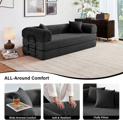 79'' Boneless Couch Foldable Convertible Futon Sleeper Sofa Bed,  Floor Lounge with L-Shaped Armrests for Living Room Sofas