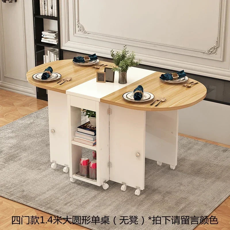 The household folding dining table is mobile and extensive and the is multi-functional