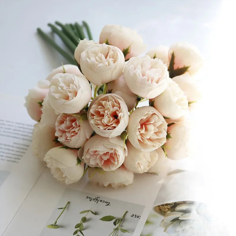 Rose Pink Peony Artificial Flowers, Silk Bouquet.  for Table Vase Arrange Home , Valentines Day, Wedding , Etc.