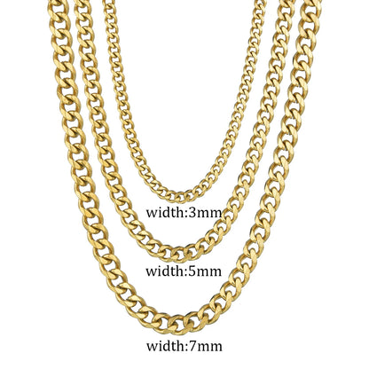 3/5/7mm Stainless Steel Cuban Link Chain Classic Personality Jewelry Simple Fashion Couple Necklace for Men/ Women