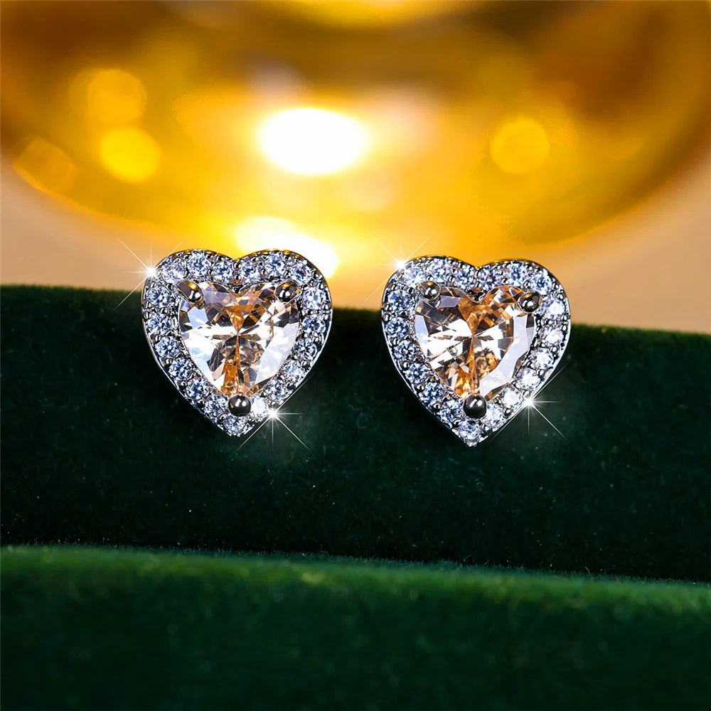 Cute Female Black/Green/Red/White/Blue Small Heart Stud Earrings .  Vintage Wedding Jewelry For Women