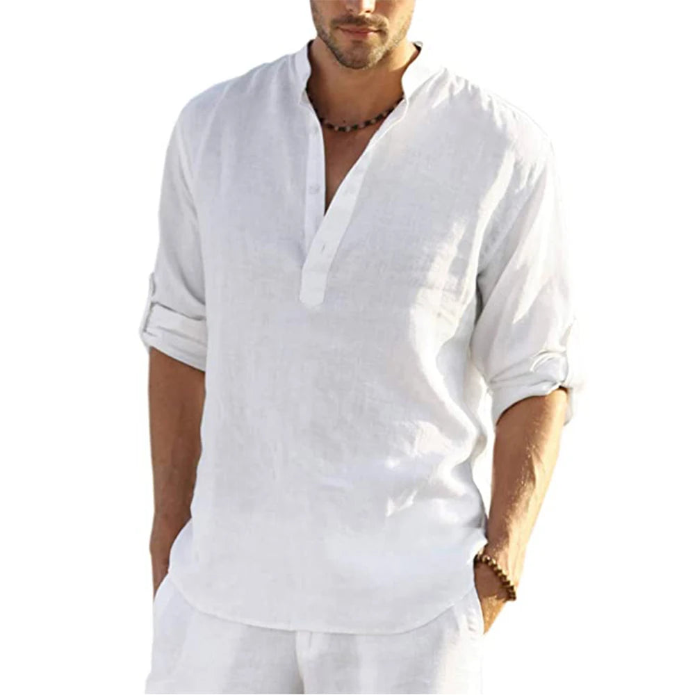 New Men's Casual Shirt, Cotton Linen Shirt,  Loose Tops, Long Sleeve Tee Shirt  for Spring /Autumn.  Casual Handsome Men's Shirts.  Lots of Colors!