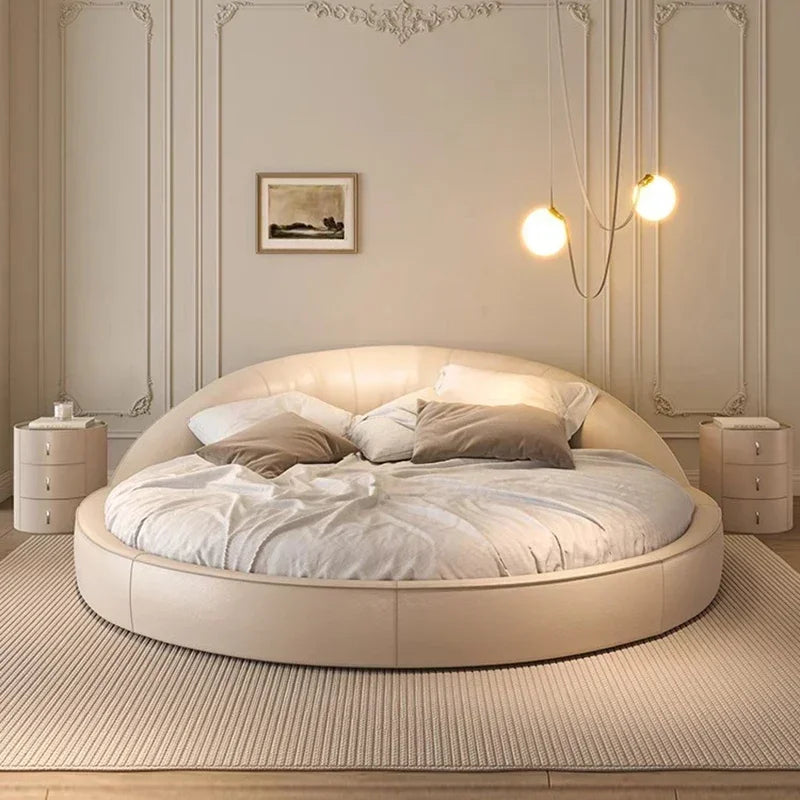 Italian Minimalist Aesthetics,  Round Bed, Light Luxury, Cream Wind Princess Bed,  Wedding Bedroom, Sleeping Home Furniture